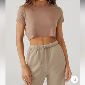 BNWT Joah Brown Deconstructed Crop Tee in Sienna O/S